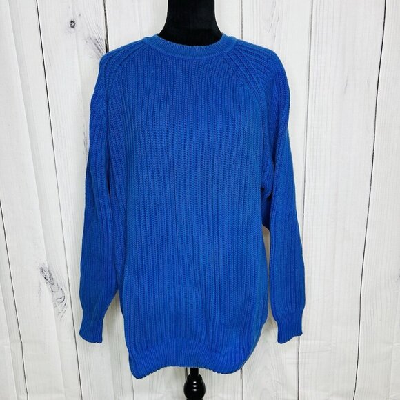 Vintage Gap Crewneck Heavy Cable Knit Sweater Royal Blue Size XL Preppy Casual - Picture 1 of 7